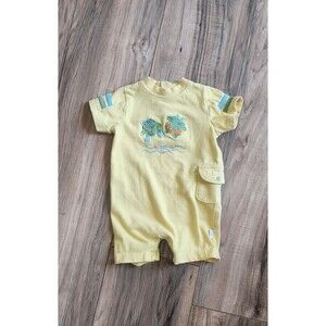 Little Me Romper Yellow Dinosaur Short Sleeve One-Piece 6M 100% Cotton